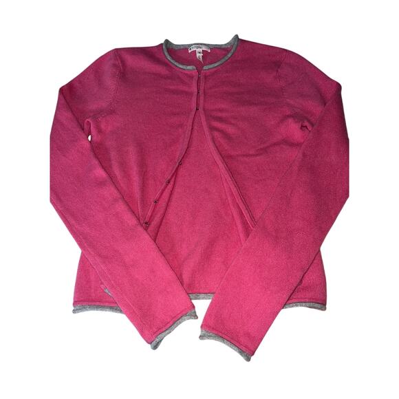 Joie 100% Cashmere Cardigan Pink Gray Trim Women’s Small - Picture 1 of 6